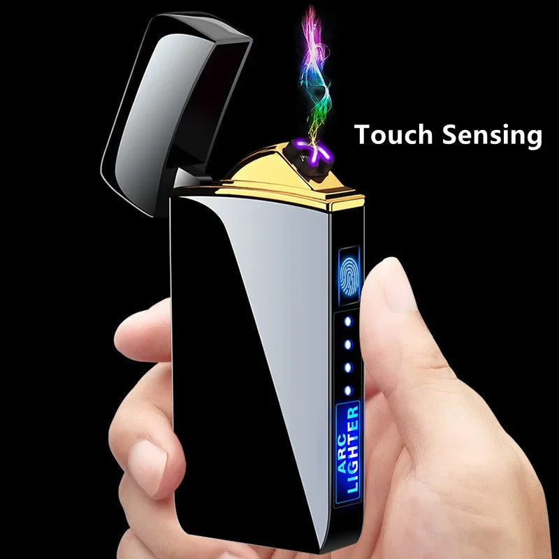 Sleek black windproof USB rechargeable plasma lighter, flameless & eco-friendly.
