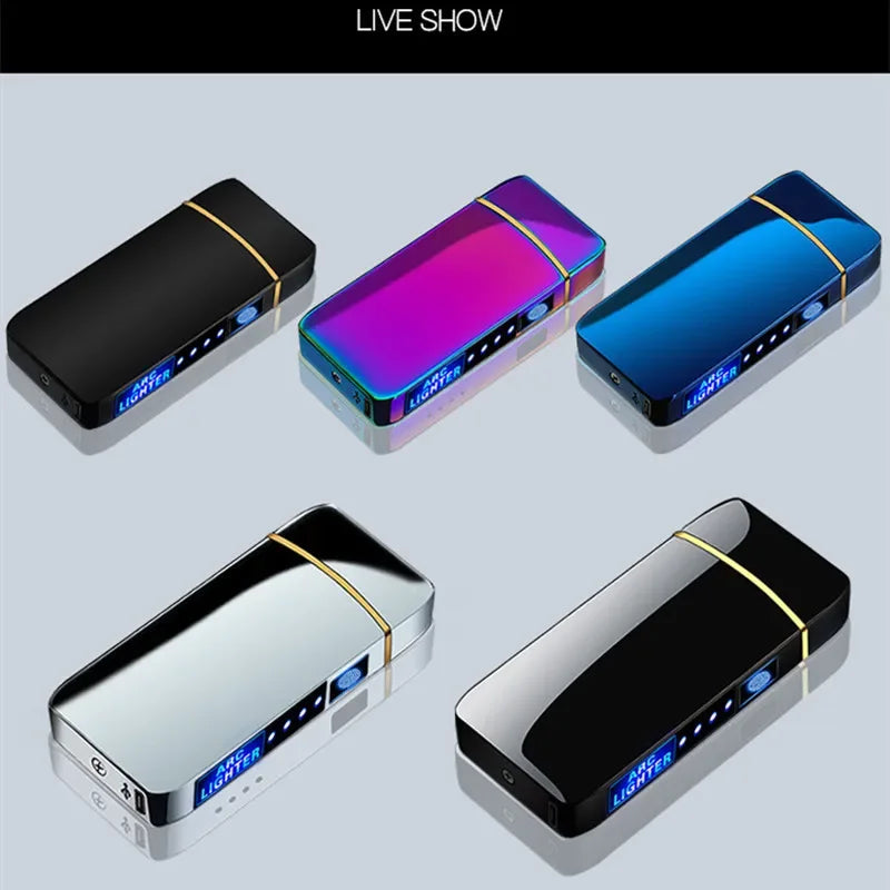 Compact USB rechargeable flameless plasma arc lighter, windproof, sleek design.