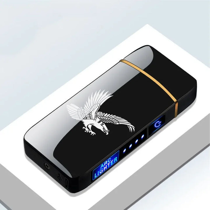 Lighting candles with a windproof USB rechargeable flameless plasma arc lighter.
