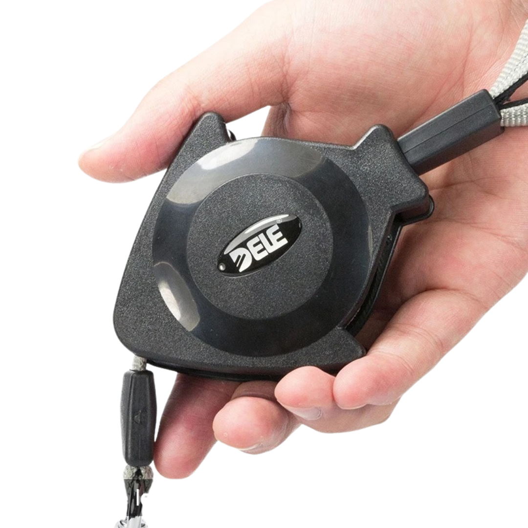 Unisex retractable dog leash with ergonomic grip, black nylon strap for pets up to 66 lbs, outdoor gear.