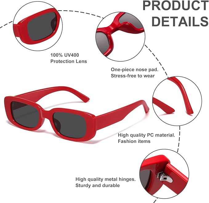 High-quality retro rectangular Y2K sunglasses, providing excellent UV400 protection.