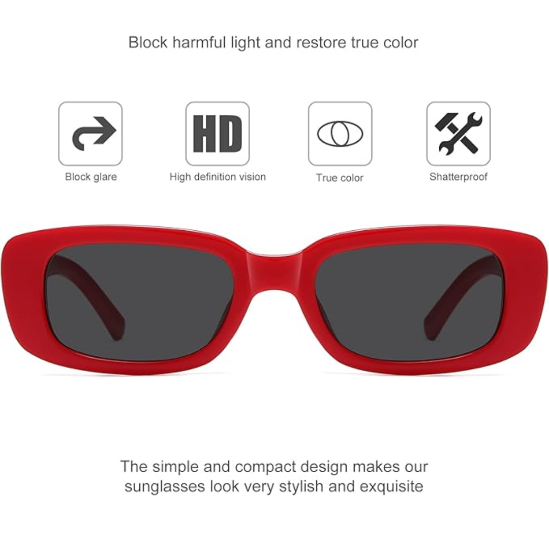 Unisex rectangular Y2K eyewear, a fashionable accessory with essential UV400 protection.