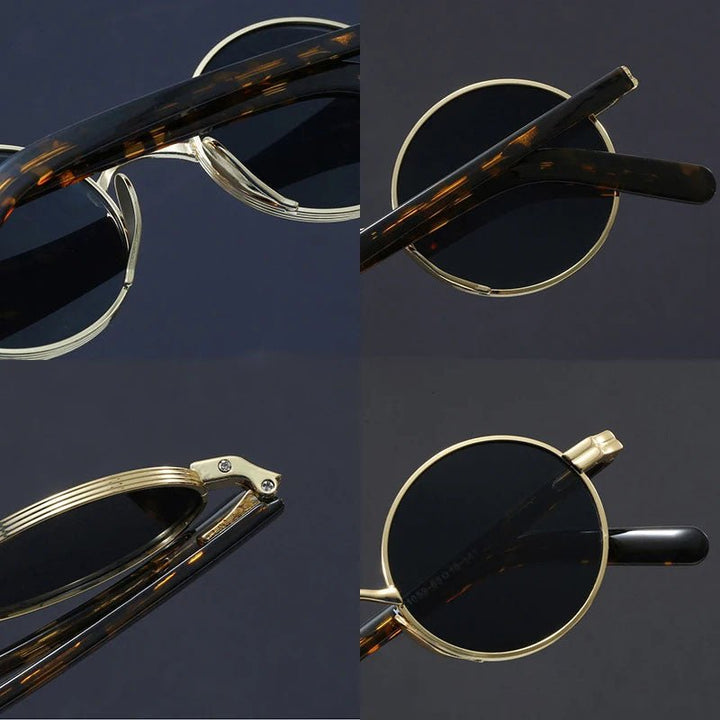 Tortoiseshell retro round frame sunglasses. Unisex vintage eyewear with UV400 lenses, a trendy fashion accessory.