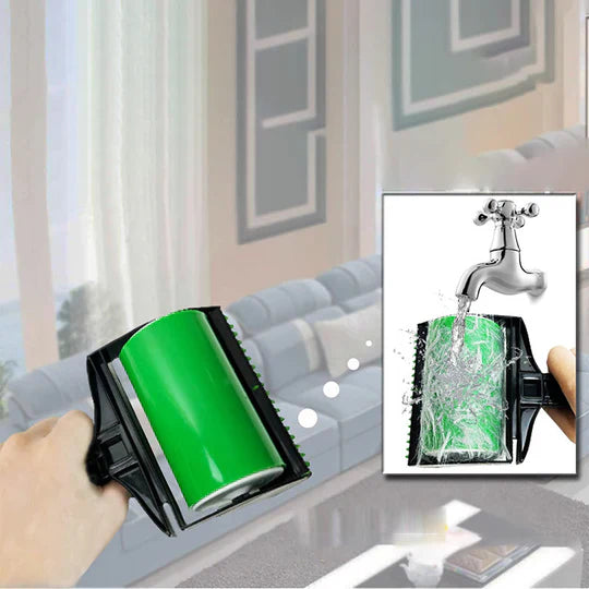 Multipurpose pet hair remover, doubles as a lint roller for clothing, upholstery, and pet beds.