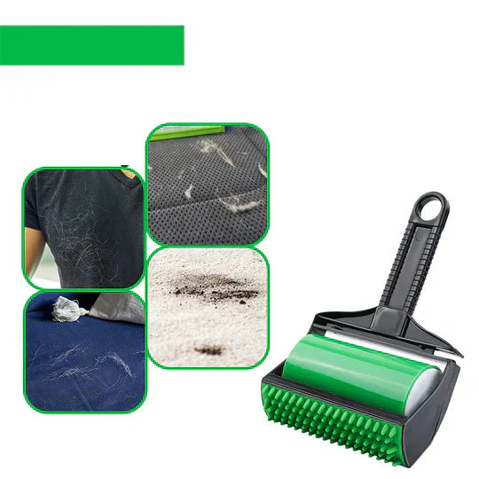 Portable pet hair remover, perfect for quick clean-ups of dog and cat fur on the go or at home.