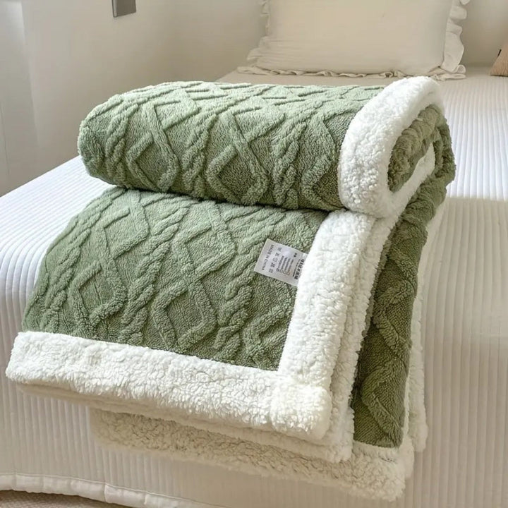 Family-friendly reversible sherpa blanket, ideal for snuggling, pets, and adding warmth to your home.