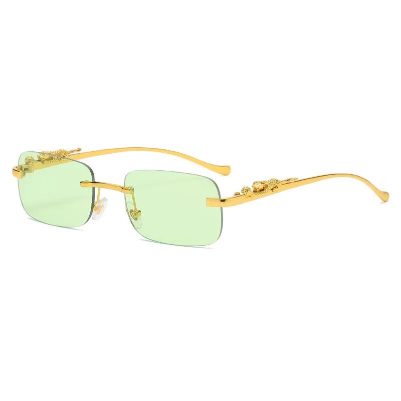 Fashion eyewear: unisex rimless sunglasses with UV400 protection & sleek design.
