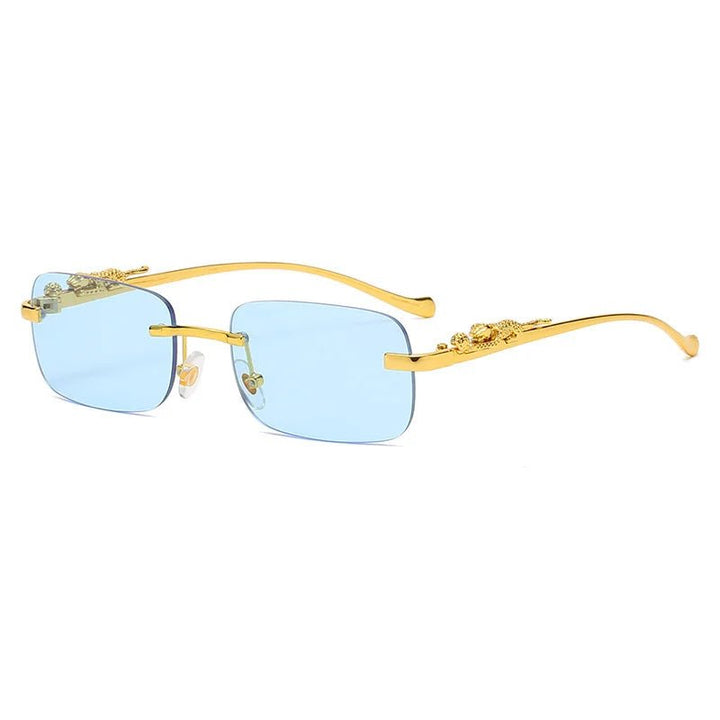 Stylish unisex rimless eyewear, UV400 protection, fashion-forward & comfortable design.
