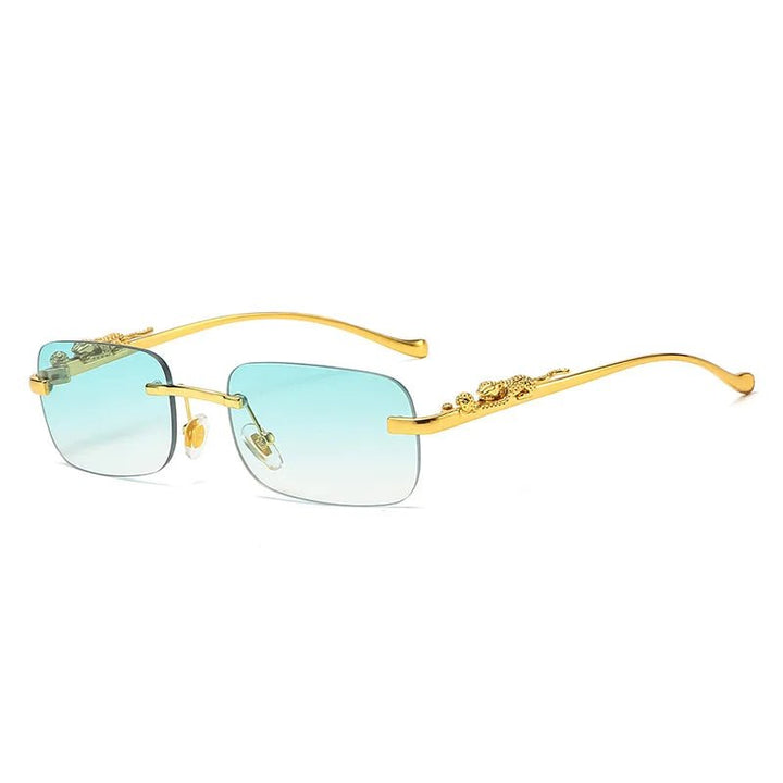 Sleek unisex rimless shades, UV400 protection, gradient lenses for ultimate style.