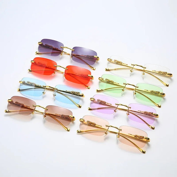 Travel essential: UV400 rimless unisex sunglasses, stylish & anti-reflective for sun.