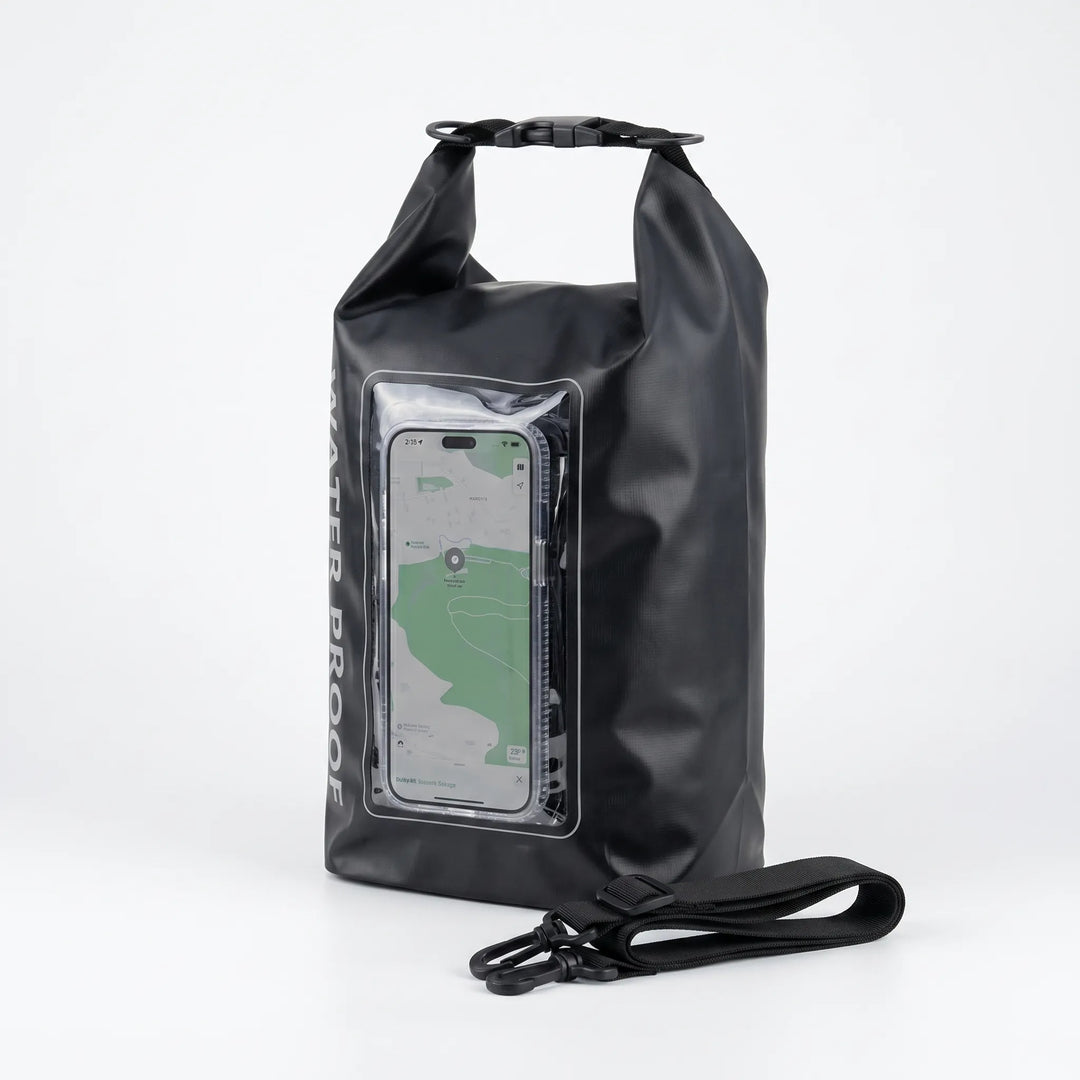 Boating essential: roll-top waterproof dry bag. Keeps gear dry and provides touchscreen access to your phone.