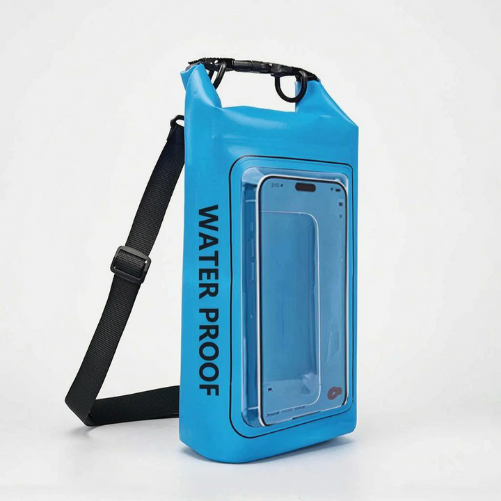 Stay connected: waterproof dry bag with clear touchscreen window, ideal for water sports & outdoor adventures.