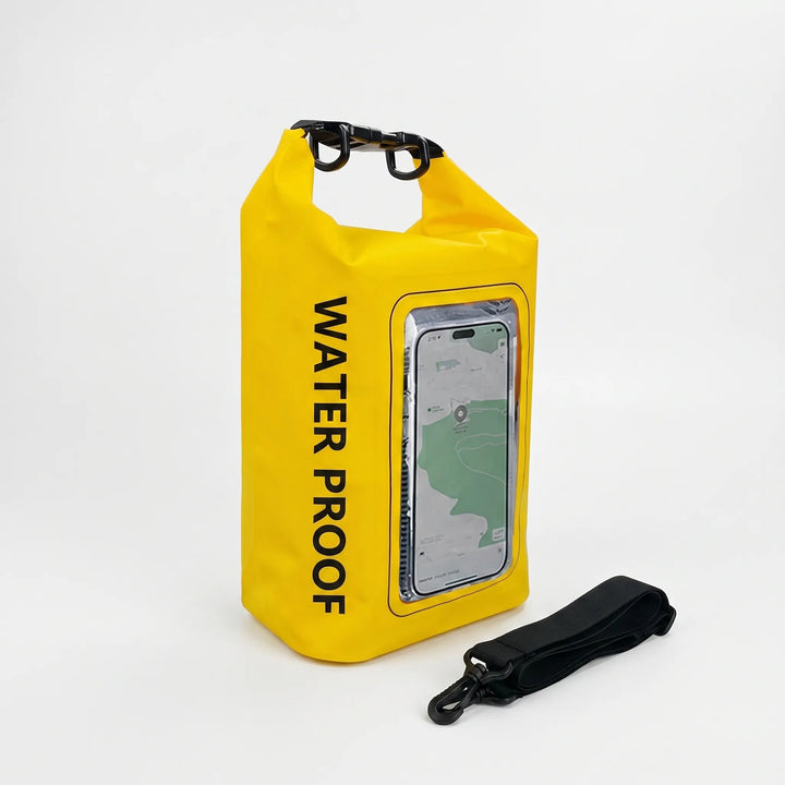 Practical roll-top waterproof dry bag, perfect for beach trips, boating, & keeping phones safe and dry.