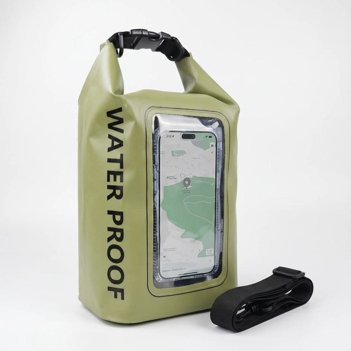 Go hands-free! Waterproof roll-top dry bag with a touchscreen window for easy phone access while outdoors.