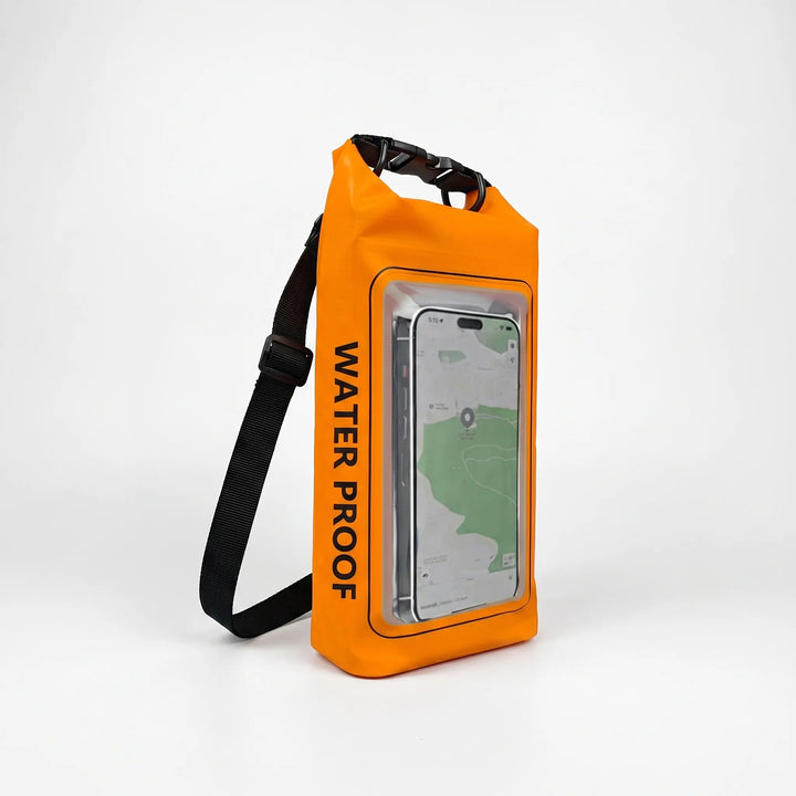 Keep gear safe & dry: unisex roll-top waterproof dry bag with a convenient touchscreen phone window.