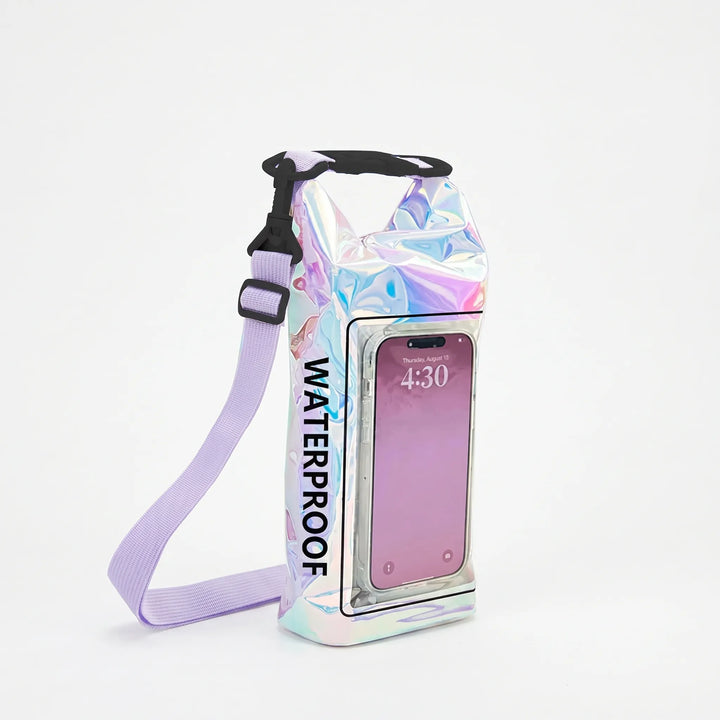 Smart design: waterproof dry bag for outdoor recreation, featuring a responsive touchscreen phone window.