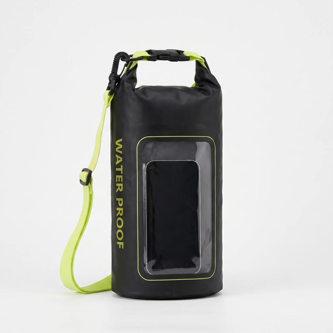 Adventure-ready waterproof dry bag, perfect for kayaks, SUPs. Features a touchscreen window for navigation.