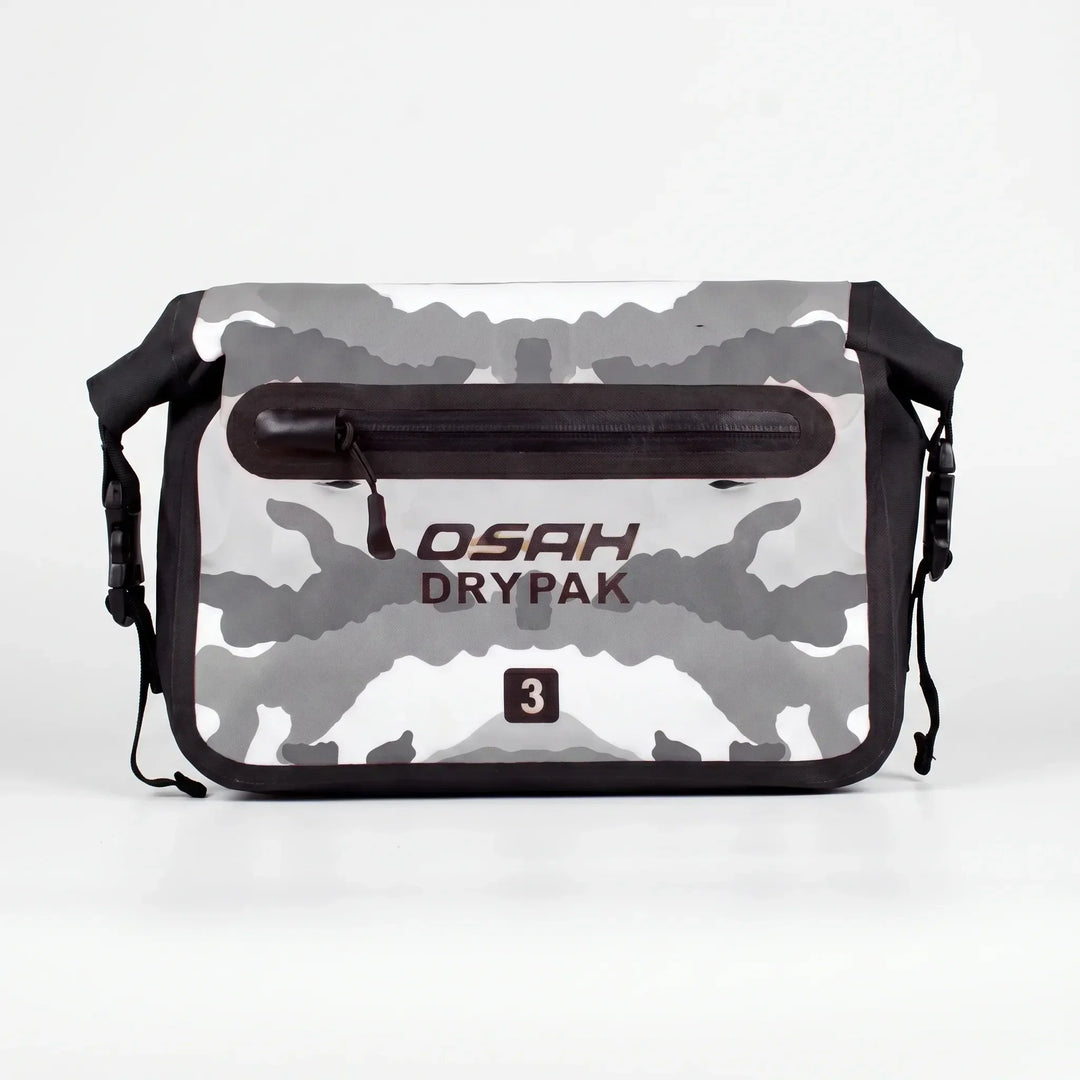 Black waterproof roll-top waist bag, designed for secure storage during outdoor cycling and travel.