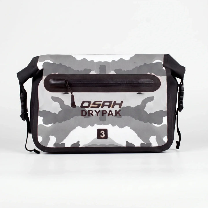 Black waterproof roll-top waist bag, designed for secure storage during outdoor cycling and travel.
