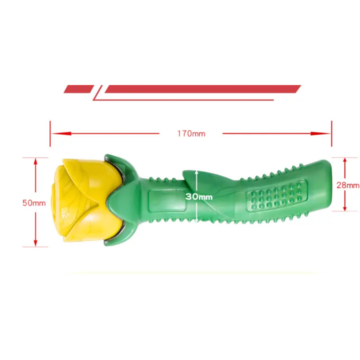 Durable rose-shaped yellow dog chew toy, promoting dental care and pet enrichment
