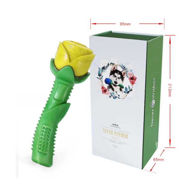 Unisex yellow rose dog chew toy, designed for dental health and pet oral hygiene