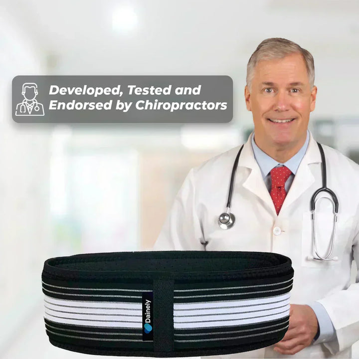 Support belt designed for sciatica, lower back, and SI joint pain relief. Unisex fit.