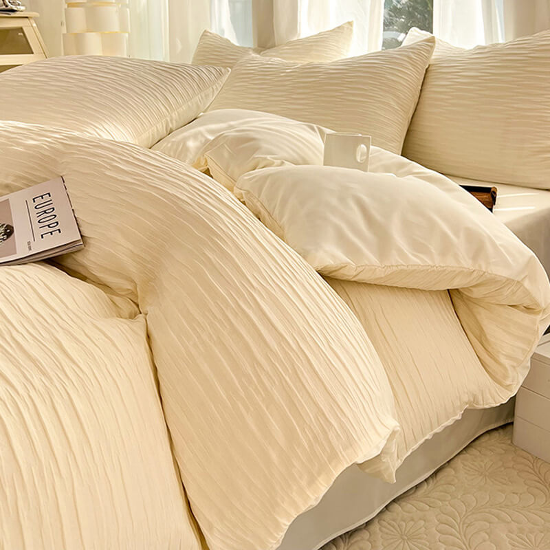 Vibrant teal solid color seersucker bedding set, adding a pop of color to any bedroom.