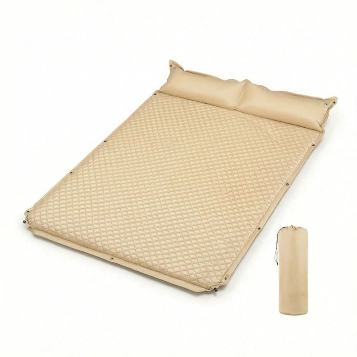 Self-Inflating Camping Sleeping Pad in cream. Unisex design for superior outdoor comfort, ideal for backpacking & all camp types.
