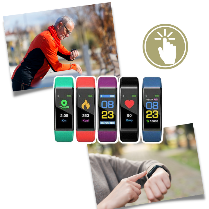 Senior health tracker smartwatch, monitors heart rate, blood pressure & activity. Essential wearable tech for elderly.
