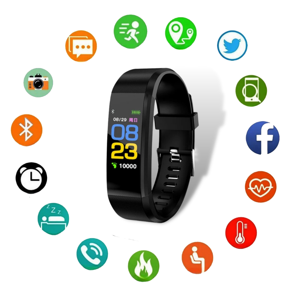 Purple senior fitness smartwatch, tracks steps, calories, and sleep with accurate heart rate monitoring.