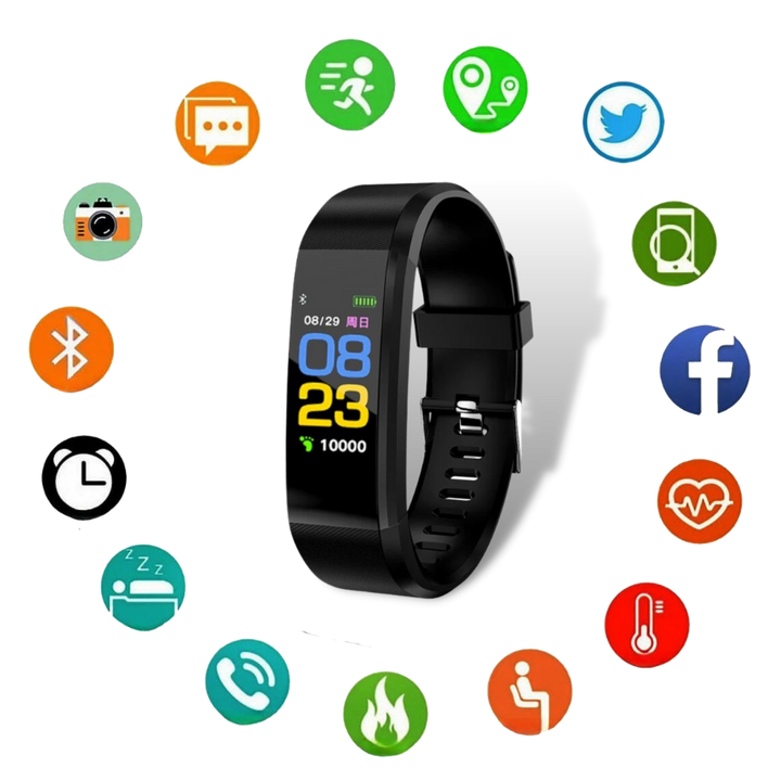 Purple senior fitness smartwatch, tracks steps, calories, and sleep with accurate heart rate monitoring.