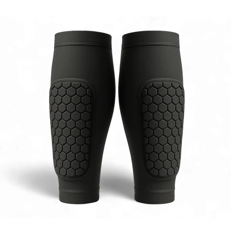 Unisex shin guard sleeves for skiing and soccer comfort, providing leg support and impact absorption.