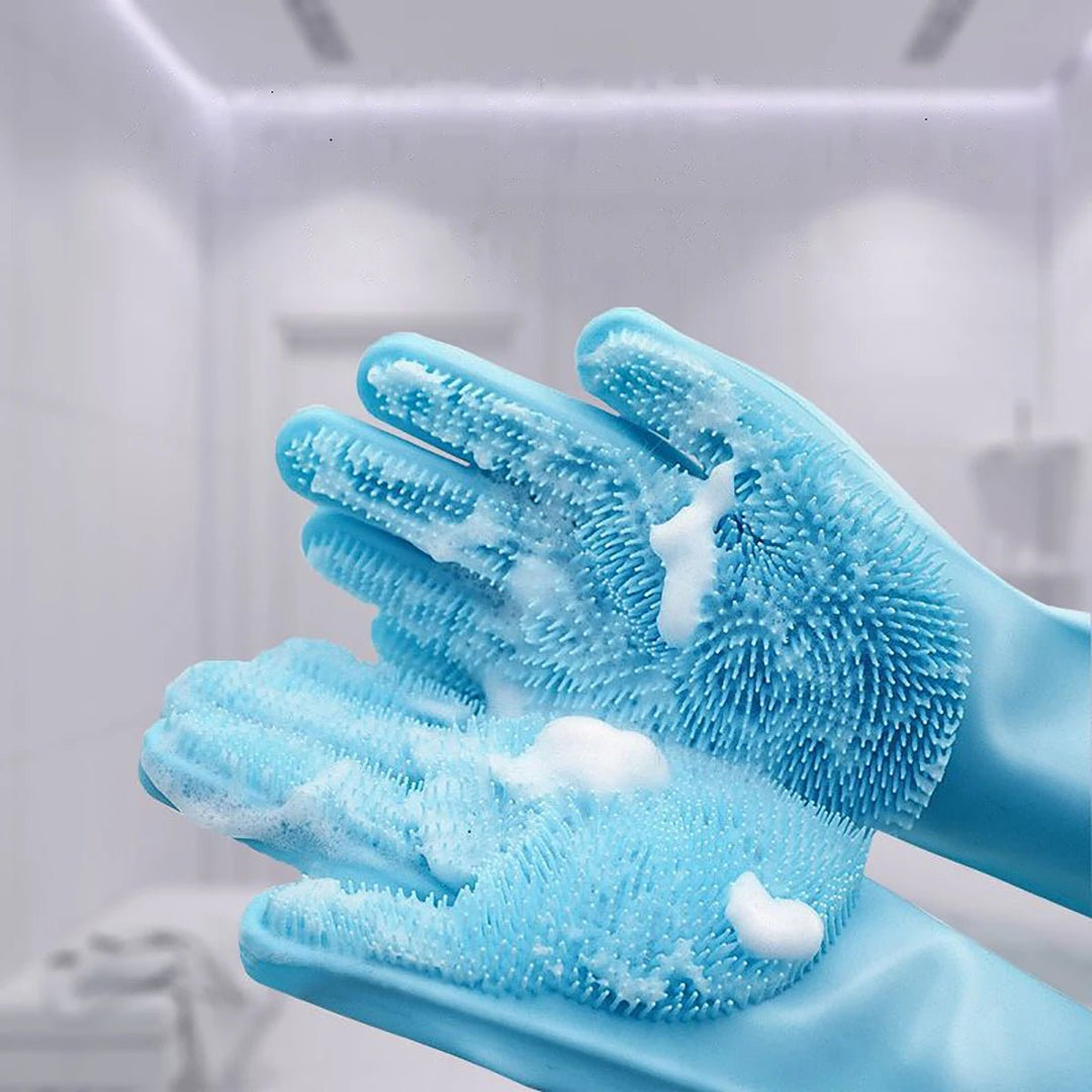 Pet deshedding and grooming gloves, silicone massage mitt for effective hair removal.