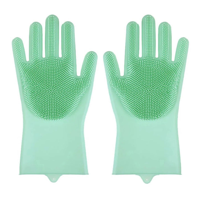 Pet bathing gloves made of silicone, useful for grooming and deshedding cats and dogs.