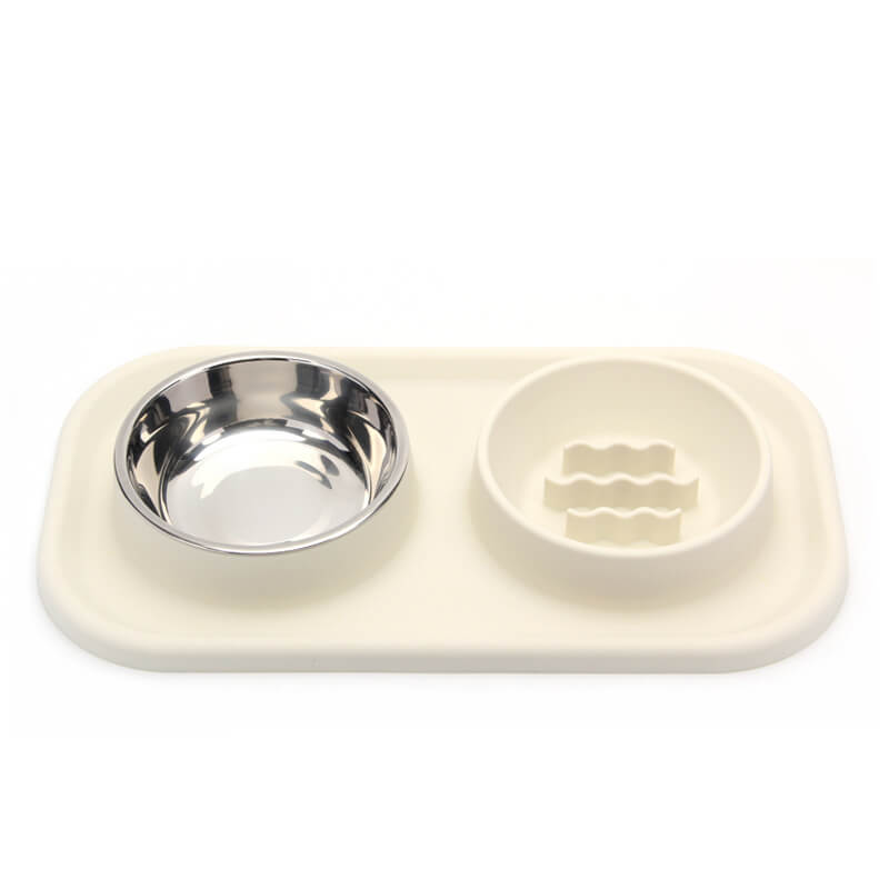 Easy-clean silicone pet bowl for slow feeding, suitable for both dogs and cats, with two sections.
