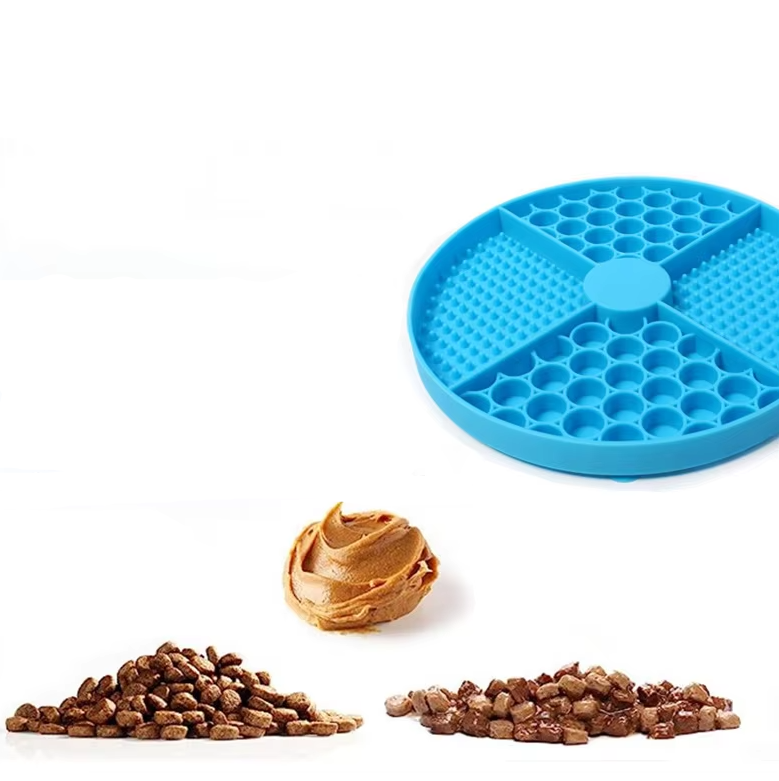Green slow feeder dog bowl mat, durable silicone promotes slower eating & better pet digestion.