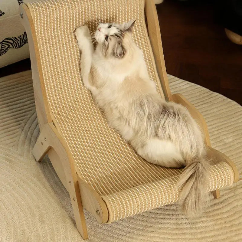 Stylish wooden cat chair with sisal scratching surface, a perfect pet accessory for cats