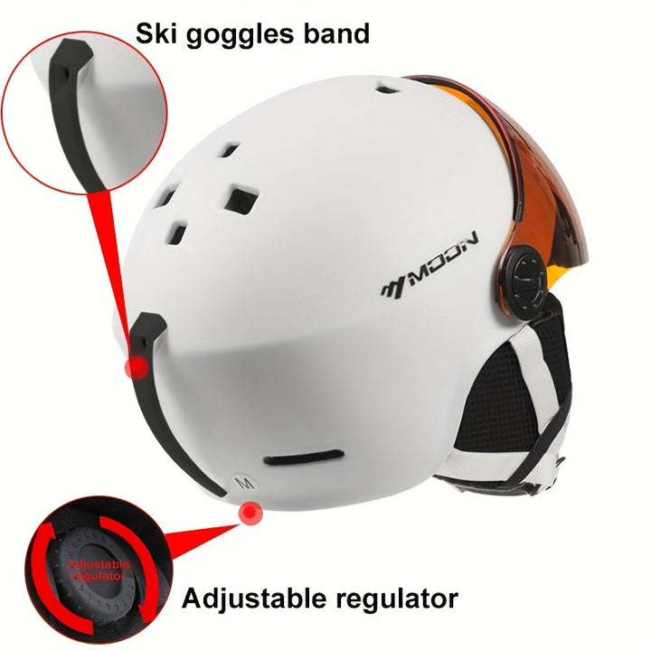 Close-up of a protective unisex helmet, ideal for ultimate safety and comfort in skiing & snowboarding.