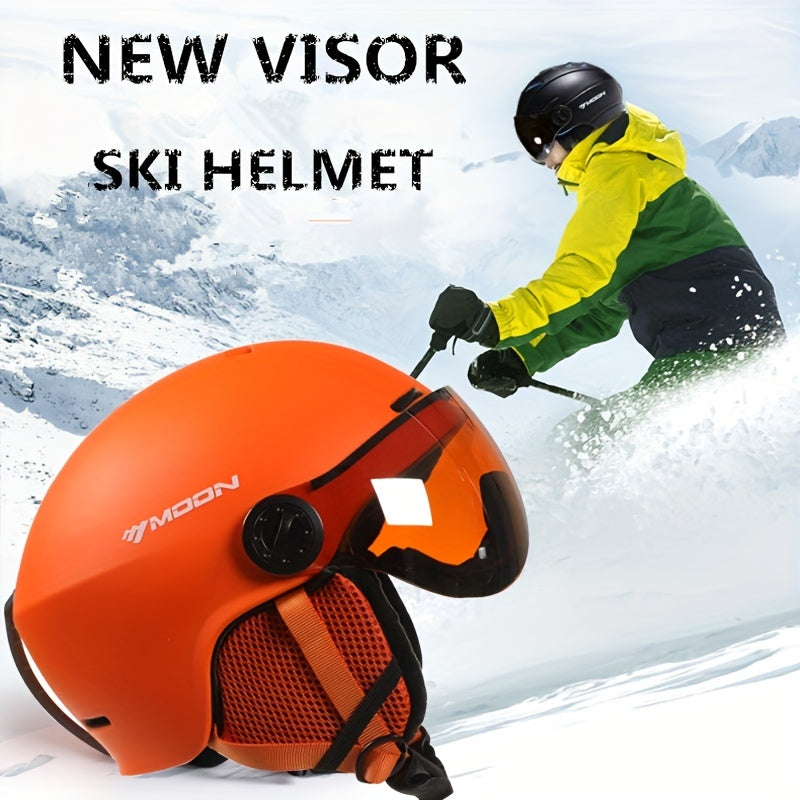 Protective unisex snowboard helmet with goggle holder, ultimate safety gear for winter sports.
