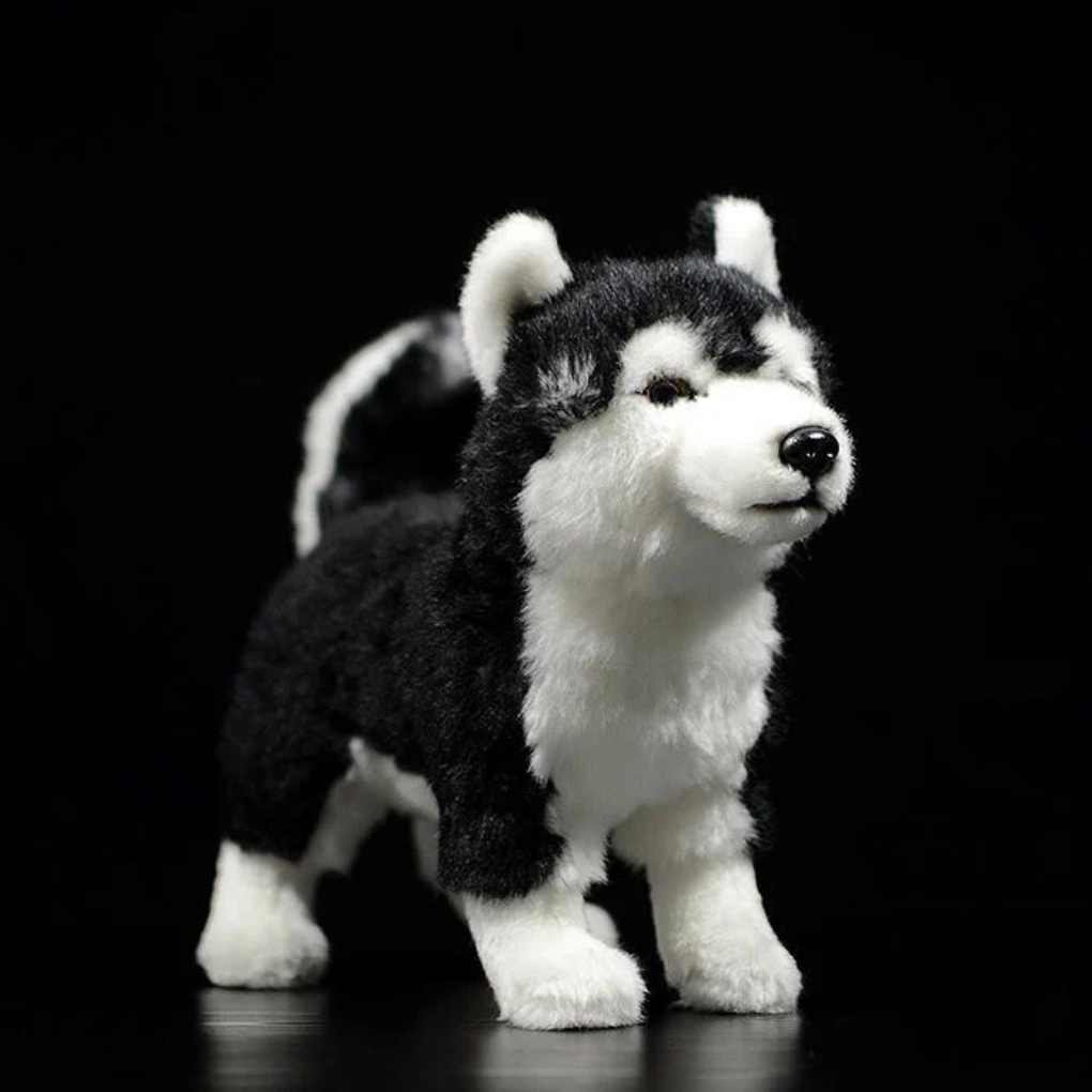 Unisex sled dog plush figurine, soft toy for kids, collectible animal decor, 10-inch brown and white husky dog toy