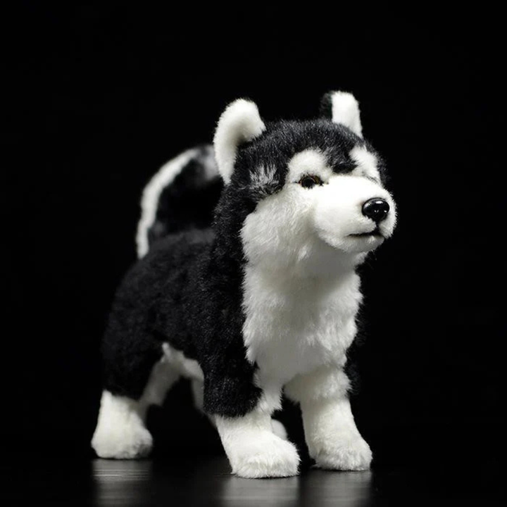 Unisex sled dog plush figurine, soft toy for kids, collectible animal decor, 10-inch brown and white husky dog toy