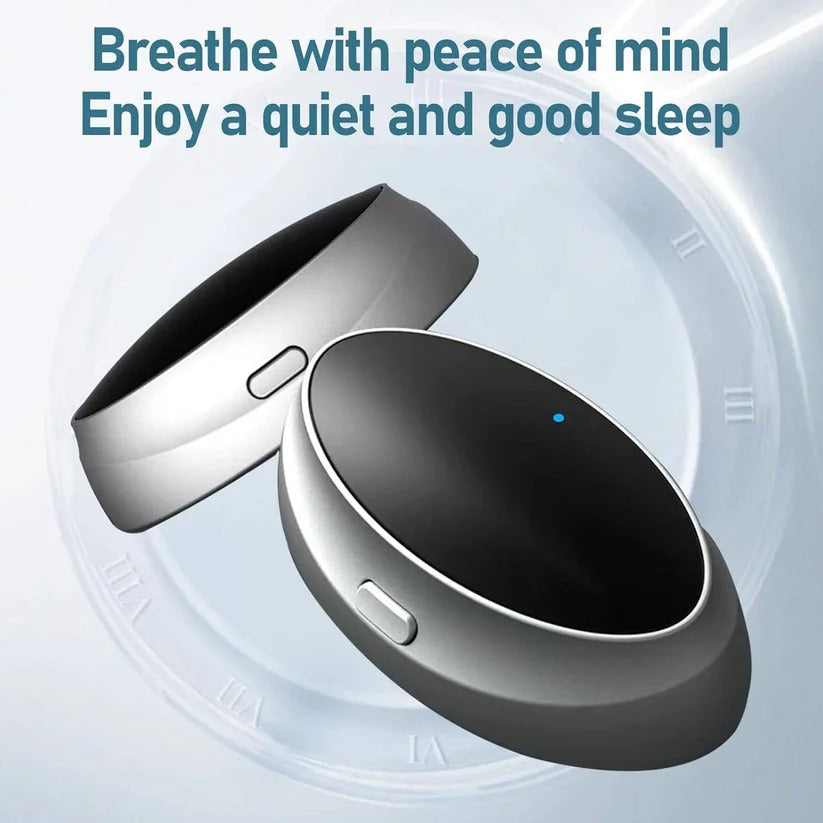Portable USB-C rechargeable sleep aid device, perfect for travel. Reduces snoring with pulse vibration.