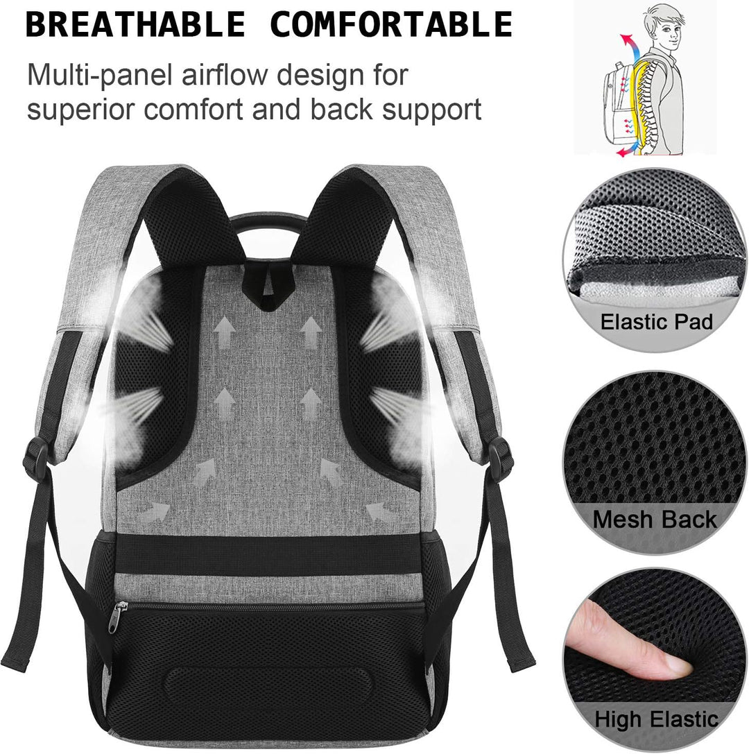 Unisex organized anti-theft backpack, quick-access pockets & USB charging for electronics.