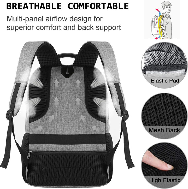 Unisex organized anti-theft backpack, quick-access pockets & USB charging for electronics.
