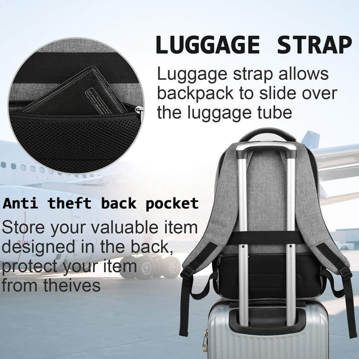 Anti-theft USB charging backpack, water-repellent exterior, designed for peace of mind.