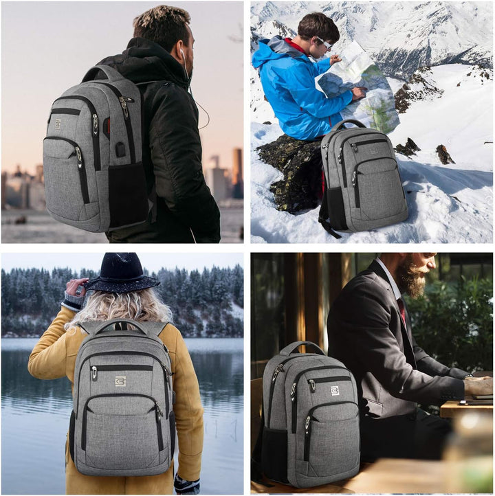 Secure commute backpack, anti-theft zippers, USB charging, perfect for daily city travel.