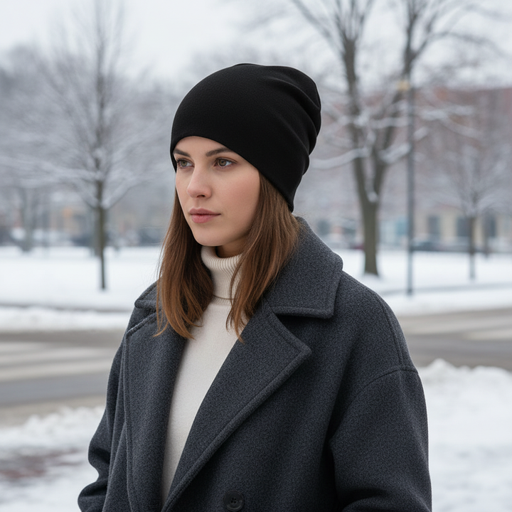 Soft knit slouchy beanie, a stylish and cozy unisex headwear for autumn fashion & cold weather.