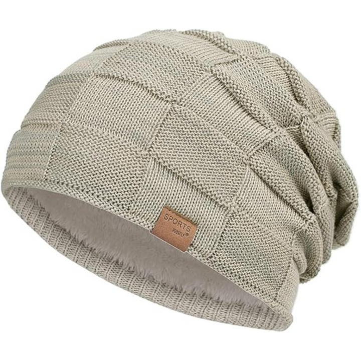Trendy slouchy winter beanie hat. Unisex, warm headwear perfect for cold weather fashion.