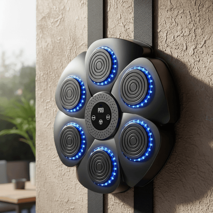 Unisex Smart Boxing Machine with Bluetooth music, dynamic RGB lights for interactive home fitness workouts.
