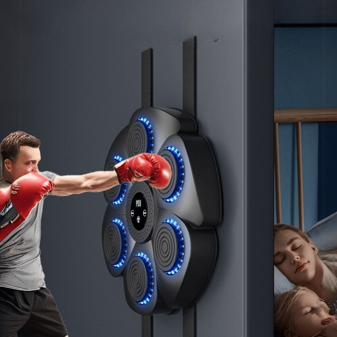 High-tech Smart Boxing Equipment with Bluetooth, vibrant RGB lights, perfect for home fitness & exercise sessions.